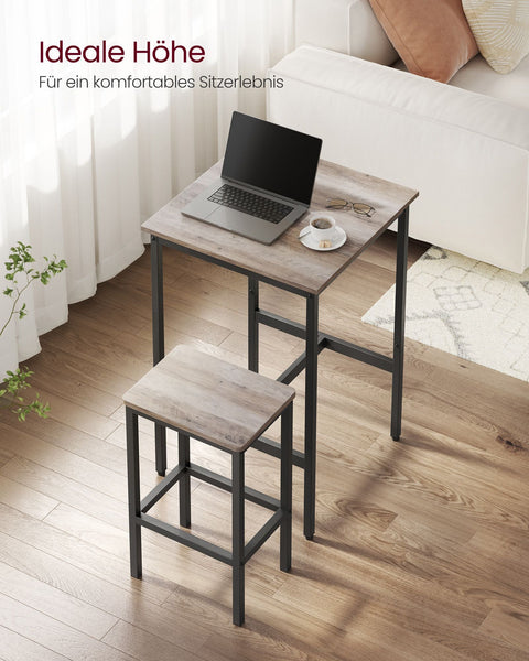 Rootz Bar Table Set - Greige Mottled-Ink Black - Chipboard Steel - Bistro Stools - High Load Capacity - 60cm x 60cm x 90cm