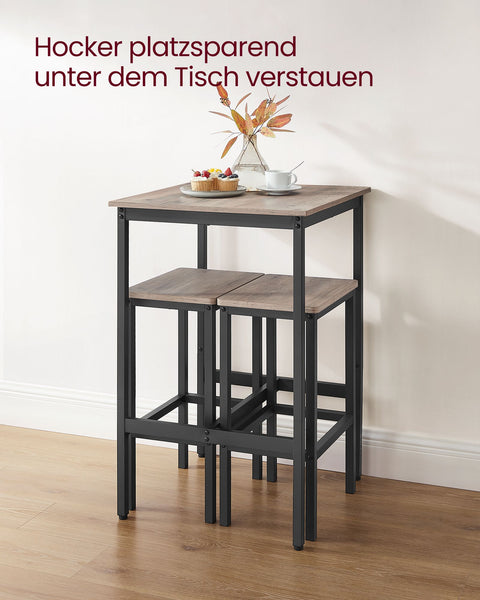 Rootz Bar Table Set - Greige Mottled-Ink Black - Chipboard Steel - Bistro Stools - High Load Capacity - 60cm x 60cm x 90cm