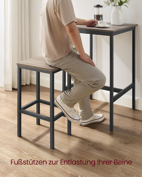Rootz Bar Table Set - Greige Mottled-Ink Black - Chipboard Steel - Bistro Stools - High Load Capacity - 60cm x 60cm x 90cm