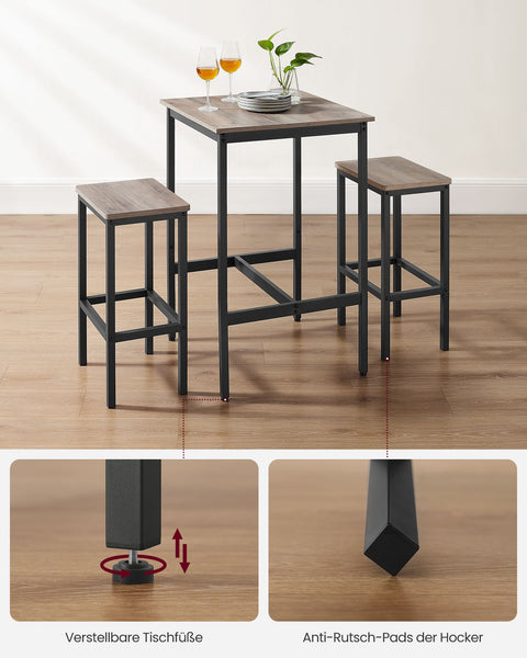 Rootz Bar Table and Chairs Set - Kitchen Dining Set - High Table and Stools - Space-Saving Design - Table: 60x60x90cm, Stool: 30x40x65cm