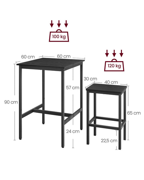 Rootz Bar Table Set - High Dining Table - Kitchen Bistro Table - Space-Saving Design - 60x60x90cm