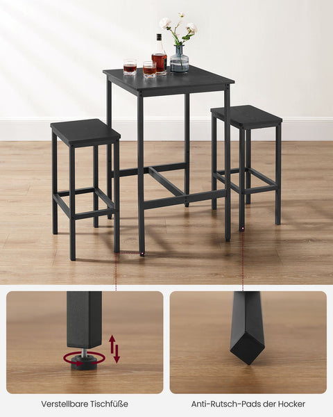 Rootz Bar Table Set - High Dining Table - Kitchen Bistro Table - Space-Saving Design - 60x60x90cm