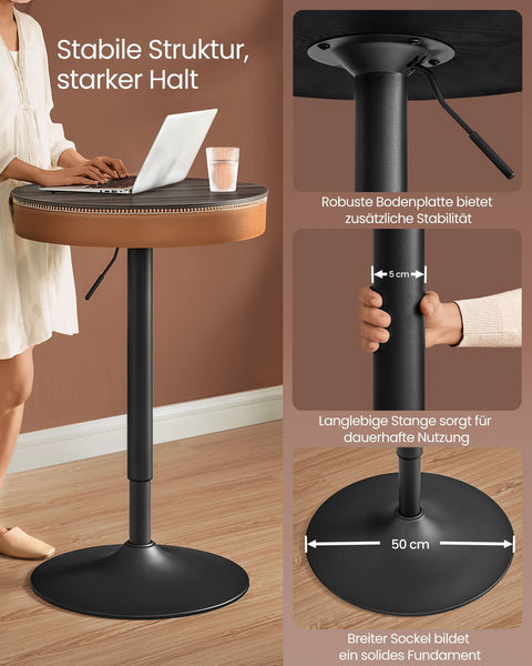 Rootz Bar Table - Pub Table - High Top Table - Stylish Finish - 58.7cm x 58.7cm x (83-105)cm - Steel Frame - PU Leather - Chipboard