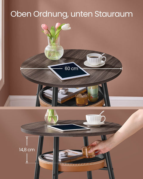 Rootz Storage Space Bear Table - Storage Furniture - Table with Storage - Brown Caramel - 70x70x91cm - Durable Steel & PU Leather