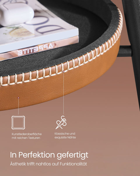 Rootz Storage Space Bear Table - Storage Furniture - Table with Storage - Brown Caramel - 70x70x91cm - Durable Steel & PU Leather