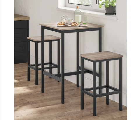 Rootz Bartafelset - Pubtafel - Bistrotafel - Spaanplaat en Staal - Greige Zwart - 60cm x 60cm x 92cm - Lichtgewicht - Stevig - Eenvoudige montage