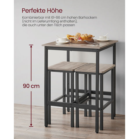 Rootz Bartafelset - Pubtafel - Bistrotafel - Spaanplaat en Staal - Greige Zwart - 60cm x 60cm x 92cm - Lichtgewicht - Stevig - Eenvoudige montage
