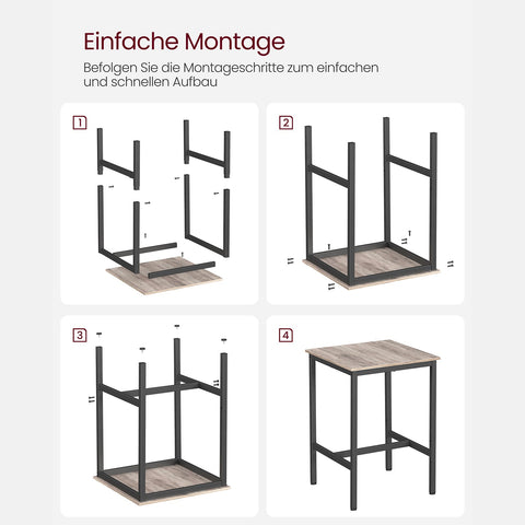 Rootz Bartafelset - Pubtafel - Bistrotafel - Spaanplaat en Staal - Greige Zwart - 60cm x 60cm x 92cm - Lichtgewicht - Stevig - Eenvoudige montage