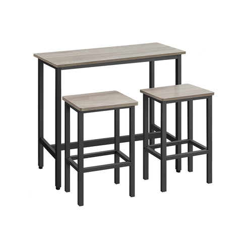 Rootz 3 Piece Bar Table Set - Pub Table - Counter Height Table - Chipboard and Steel - Greige Mottled-Ink Black - 100cm x 40cm x 90cm - 40cm x 30cm x 65cm - Lightweight - Sturdy - Easy Assembly