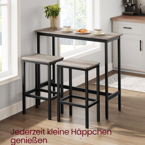 Rootz 3 Piece Bar Table Set - Pub Table - Counter Height Table - Chipboard and Steel - Greige Mottled-Ink Black - 100cm x 40cm x 90cm - 40cm x 30cm x 65cm - Lightweight - Sturdy - Easy Assembly