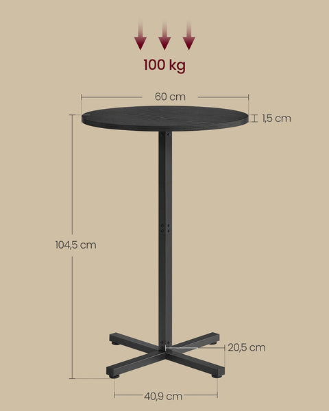 Rootz Wooden Beard Table - Counter Table - High Table - Sturdy Black - 60cm x 60cm x 104.5cm