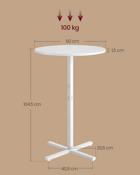 Rootz White Beard Table - Bartender Table - Party Station - 100kg Load - 60 x 60 x 104.5cm