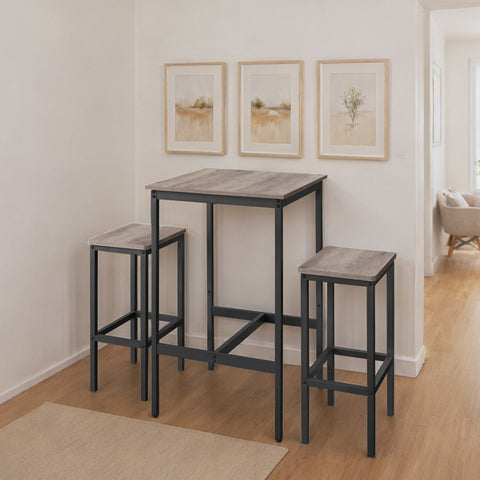 Rootz Bar Table Set - Dining Table - High Top Table - Space-Saving Design - 60cm x 60cm x 90cm, Stools 30cm x 40cm x 65cm
