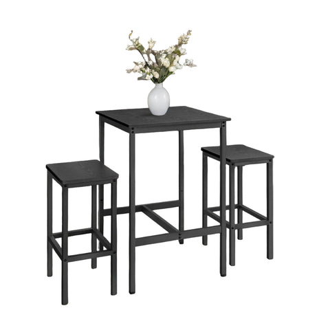 Rootz Black Bar Table Set - Pub Table - High Table - Sturdy with 2 Stools - 60cm x 60cm x 90cm