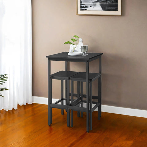 Rootz Black Bar Table Set - Pub Table - High Table - Sturdy with 2 Stools - 60cm x 60cm x 90cm