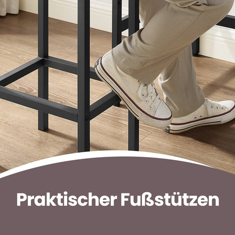 Rootz Black Bar Table Set - Pub Table - High Table - Sturdy with 2 Stools - 60cm x 60cm x 90cm