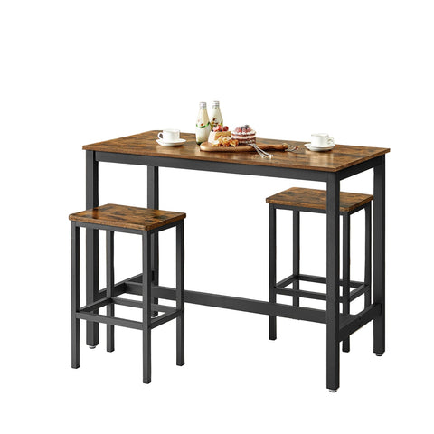 Rootz Bar Table Set - Pub Table - Bistro Set - Space-Saving - Durable Wooden Chipboard & Iron - Table: 120x60x90cm, Chair: 40x30x65cm
