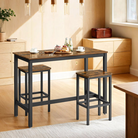 Rootz Bar Table Set - Pub Table - Bistro Set - Space-Saving - Durable Wooden Chipboard & Iron - Table: 120x60x90cm, Chair: 40x30x65cm