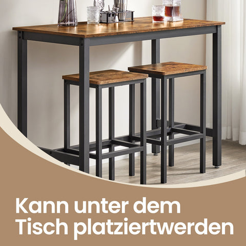 Rootz Bar Table Set - Pub Table - Bistro Set - Space-Saving - Durable Wooden Chipboard & Iron - Table: 120x60x90cm, Chair: 40x30x65cm