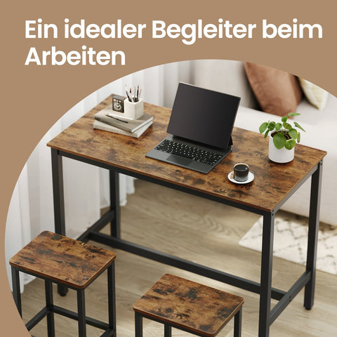Rootz Bar Table Set - Pub Table - Bistro Set - Space-Saving - Durable Wooden Chipboard & Iron - Table: 120x60x90cm, Chair: 40x30x65cm