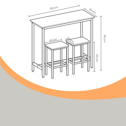 Rootz Standing Bar Table Set - Bar Stool Dining Group - Seating Set - Space-Saving Design - Table: 100x40x90cm, Stool: 40x30x65cm