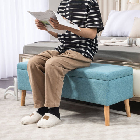 Rootz Upholstered Bench - Bed Bench - Storage Bench - Breathable Fabric - Wooden Legs - 110cm x 39cm x 45cm