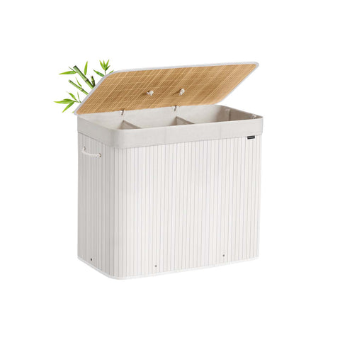 Rootz Bamboo Laundry Basket - Clothes Hamper - White Storage Bin - Durable & Stylish - 70cm x 40cm x 61cm