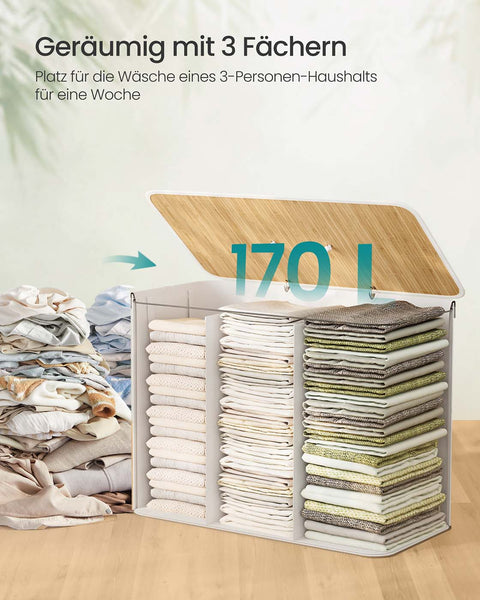 Rootz Bamboo Laundry Basket - Clothes Hamper - White Storage Bin - Durable & Stylish - 70cm x 40cm x 61cm