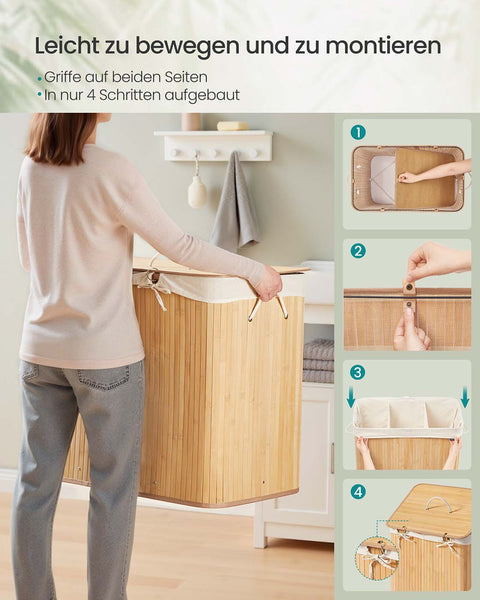 Rootz Laundry Basket - Clothes Hamper - Storage Bin - Durable - 70cm x 40cm x 61cm