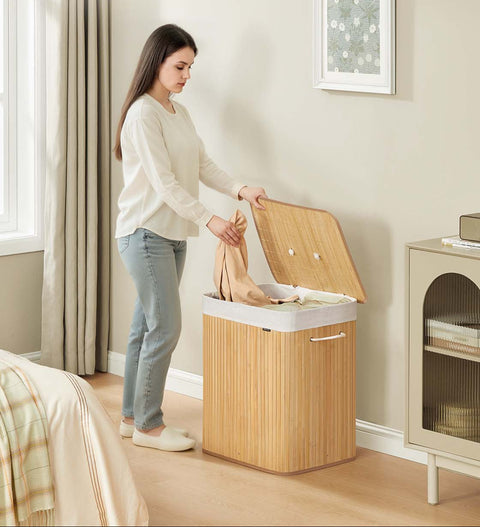 Rootz Bamboo Laundry Basket - Hamper - Clothes Organizer - Eco-Friendly - 50cm x 40cm x 61cm