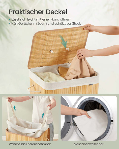 Rootz Bamboo Laundry Basket - Hamper - Clothes Organizer - Eco-Friendly - 50cm x 40cm x 61cm