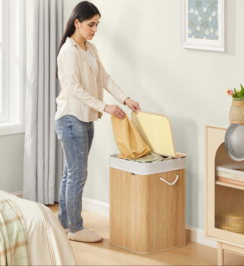 Rootz Bamboo Laundry Basket - Washing Basket - Clothes Hamper - Eco-Friendly - 40cm x 40cm x 61cm