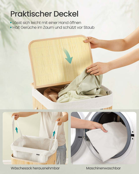 Rootz Bamboo Laundry Basket - Washing Basket - Clothes Hamper - Eco-Friendly - 40cm x 40cm x 61cm