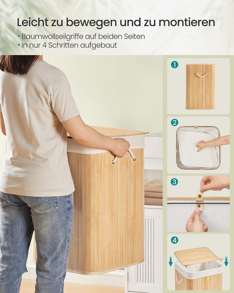 Rootz Bamboo Laundry Basket - Washing Basket - Clothes Hamper - Eco-Friendly - 40cm x 40cm x 61cm