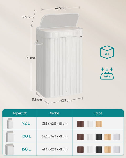Rootz Bamboo Clothing Hamper - Laundry Basket - Laundry Organizer - Lightweight - 31.5cm x 42.5cm x 61cm