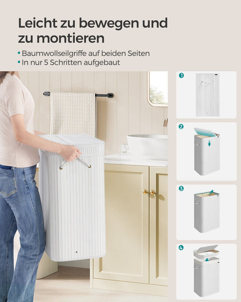 Rootz Laundry Basket with Bamboo Lid - 72L Cloud White - Laundry Hamper - Clothes Storage - Bamboo Lid - 31.5cm x 42.5cm x 61cm