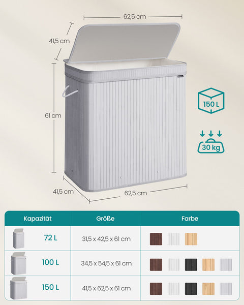 Rootz Laundry Hamper - Clothes Basket - Storage Bin - Lightweight - 54.5cm x 34.5cm x 61cm记录