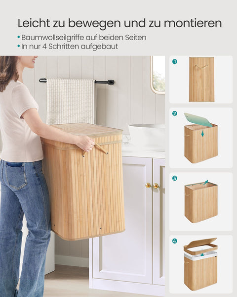 Rootz Bamboo Laundry Basket - Clothes Hamper - Storage Bin - Eco-Friendly - 41.5cm x 62.5cm x 61cm