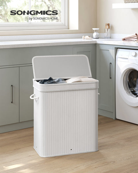 Rootz White Bamboo Laundry Basket - Hamper - Clothes Storage - Eco-Friendly - Lightweight - Durable - 54.5cm x 34.5cm x 61cm