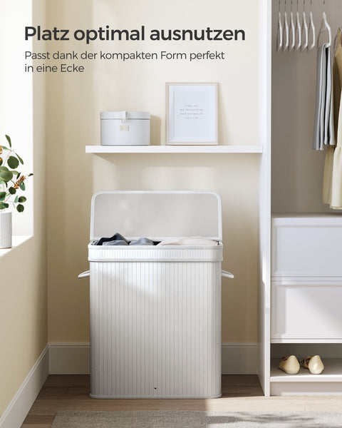 Rootz White Bamboo Laundry Basket - Hamper - Clothes Storage - Eco-Friendly - Lightweight - Durable - 54.5cm x 34.5cm x 61cm