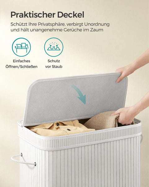 Rootz White Bamboo Laundry Basket - Hamper - Clothes Storage - Eco-Friendly - Lightweight - Durable - 54.5cm x 34.5cm x 61cm