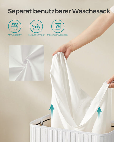 Rootz White Bamboo Laundry Basket - Hamper - Clothes Storage - Eco-Friendly - Lightweight - Durable - 54.5cm x 34.5cm x 61cm