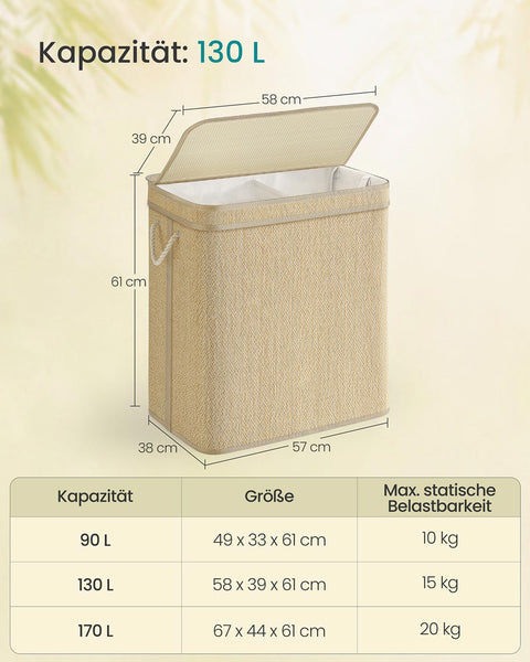 Rootz Laundry Basket - Washing Hamper - Clothes Bin - Durable & Spacious - 67cm x 44cm x 61cm