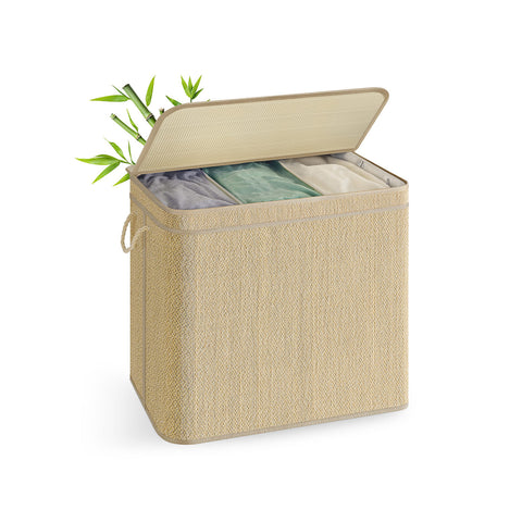 Rootz Bamboo Washing Basket - Laundry Hamper - Storage Bin - Durable and Lightweight - 67cm x 44cm x 61cm