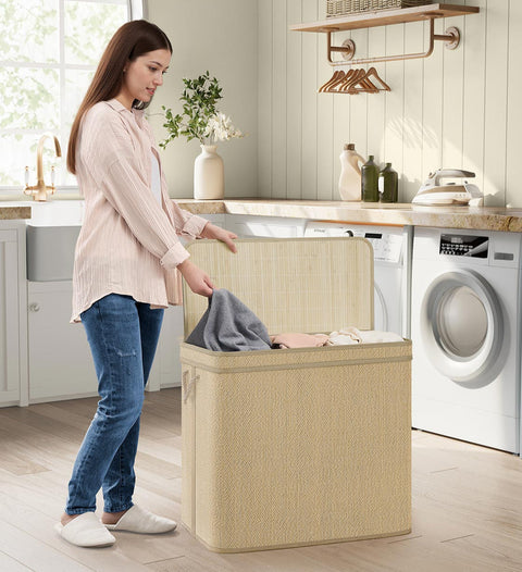 Rootz Bamboo Washing Basket - Laundry Hamper - Storage Bin - Durable and Lightweight - 67cm x 44cm x 61cm