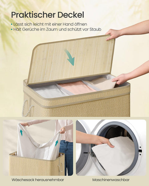 Rootz Bamboo Washing Basket - Laundry Hamper - Storage Bin - Durable and Lightweight - 67cm x 44cm x 61cm