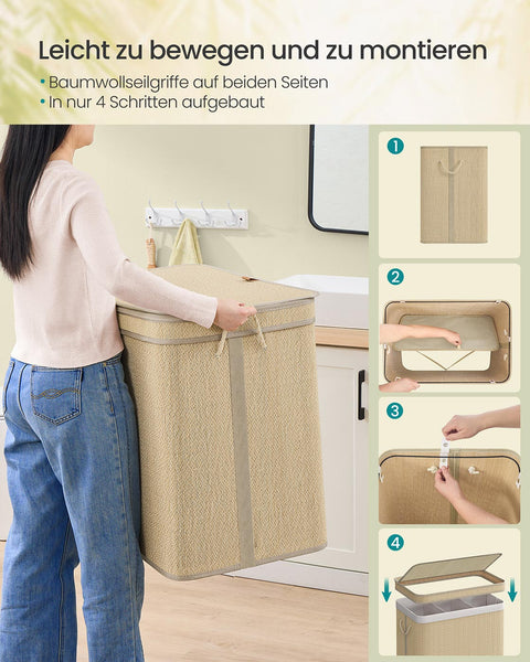 Rootz Bamboo Washing Basket - Laundry Hamper - Storage Bin - Durable and Lightweight - 67cm x 44cm x 61cm