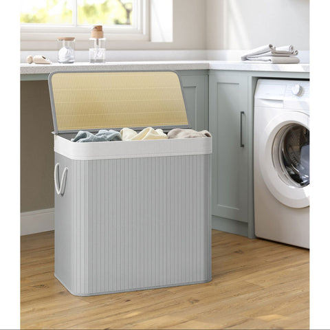 Rootz Laundry Basket - Clothes Organizer - Bamboo Hamper - 3 Compartments - Stylish & Durable - 60cm x 40cm x 61.5cm