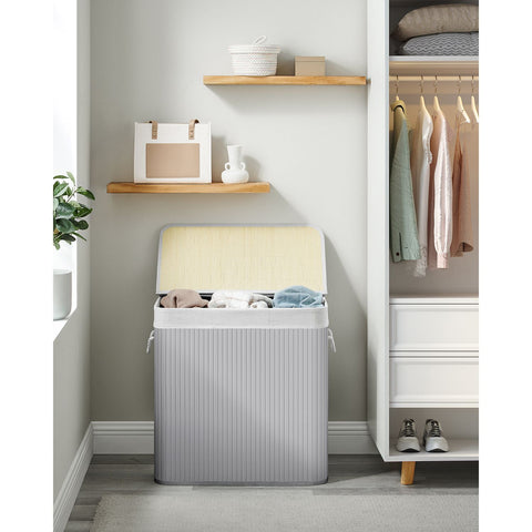 Rootz Laundry Basket - Clothes Organizer - Bamboo Hamper - 3 Compartments - Stylish & Durable - 60cm x 40cm x 61.5cm