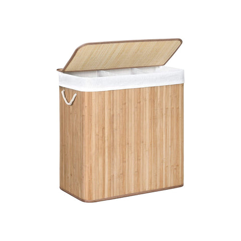 Rootz Bamboo Laundry Basket - Dirty Clothes Hamper - Natural Material - High Stability - Metal Frame - 60cm x 40cm x 61.5cm